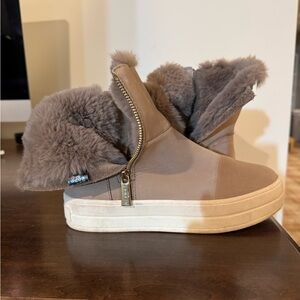 Furry boots for cold weather. Water resistant